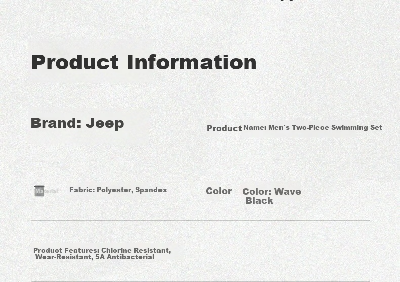 JEEP Men's Swim Trunks Full Set Swimwear Adult Spa Swimsuit Wave Black XL 9