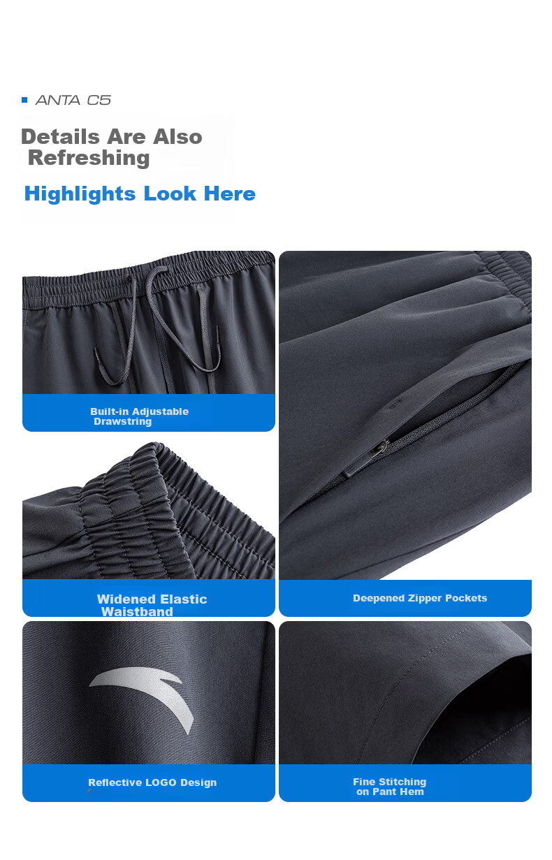 Anta Quick-Dry Men's Sports Shorts Summer Moisture-Wicking Breathable Fitness Training Running Outdoor Casual Woven Five-Point Pants 4