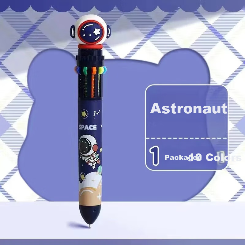 TRUECOLOR 10-Color Astronaut Ballpoint Pen Cartoon Cute Creative Multi-Color Retractable Multifunctional Pen Multi-Color All-in-One Student Note-Taking Marker 1101E