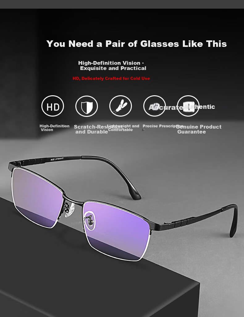 BUZZ Reading Glasses Men High-Definition Blue Light Blocking Ultra-Light Titanium Presbyopic Glasses Business Elderly NQ0024 Bright Black Frame 200 Degree 5