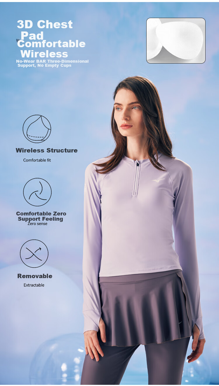 MIZUNO Women's Two-Piece Long Sleeve Sun Protection Swimsuit Quick-Dry Plus Size Slimming One-Piece Skirted Swim Shorts 315 Purple M 7