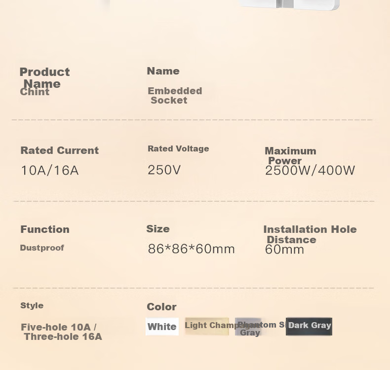 CHNT Fixed Embedded Socket, 86-Type Refrigerator Built-In Hidden Socket, NEG6-C10866 7