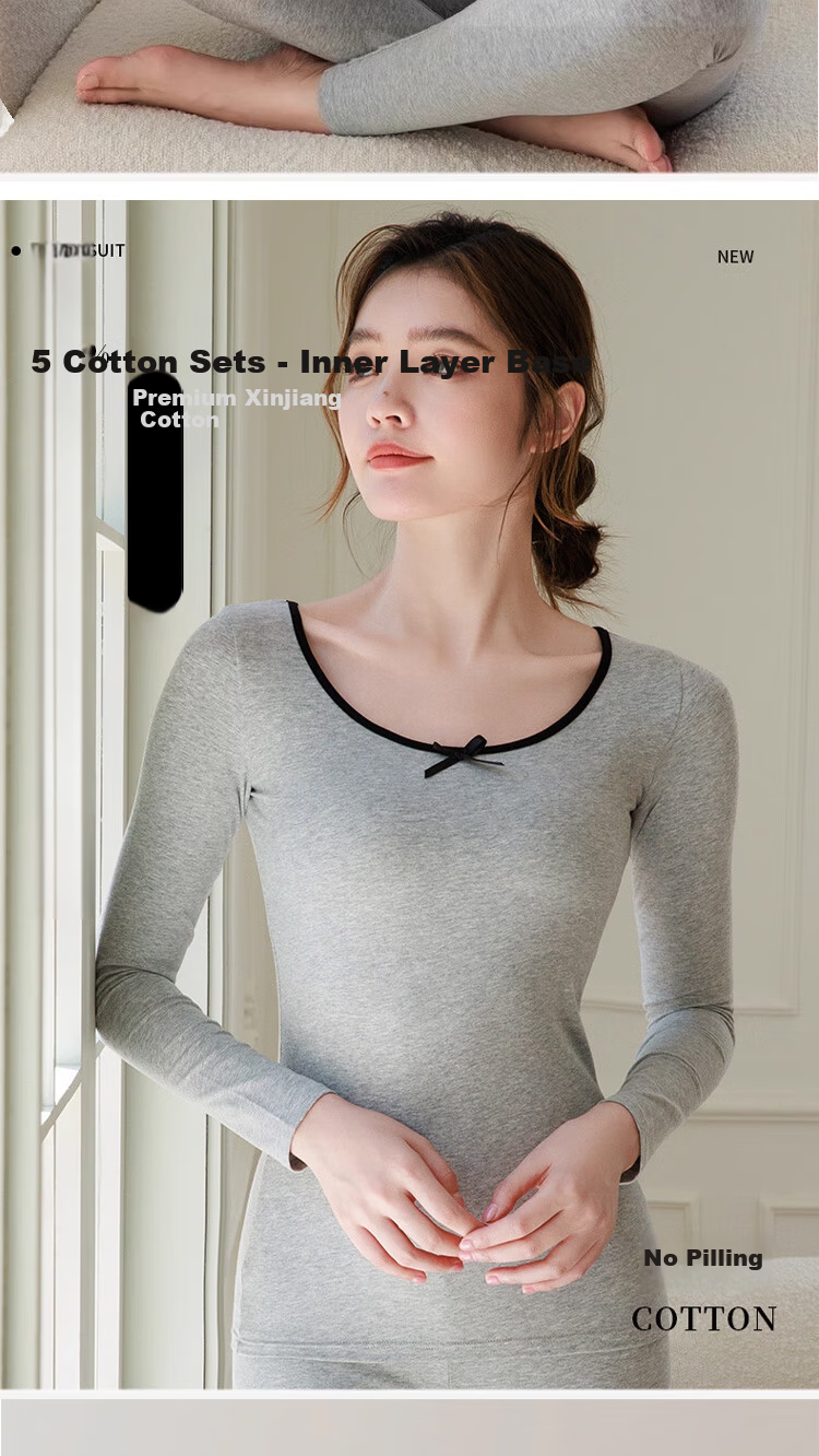Tingmei Pure Cotton Thermal Underwear Set for Women Autumn Winter Long Johns Cotton Sweater Base Layer Antibacterial 2