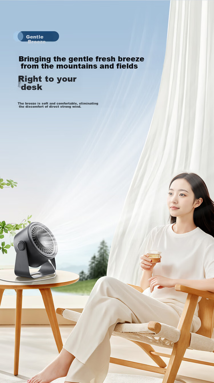 BULL Desktop Fan, Ultra-Quiet Air Circulator Fan, Small Fan for Office Desk, Cooling Device for College Dormitory, Wall-Mounted Electric Fan with 4000mAh Battery 6