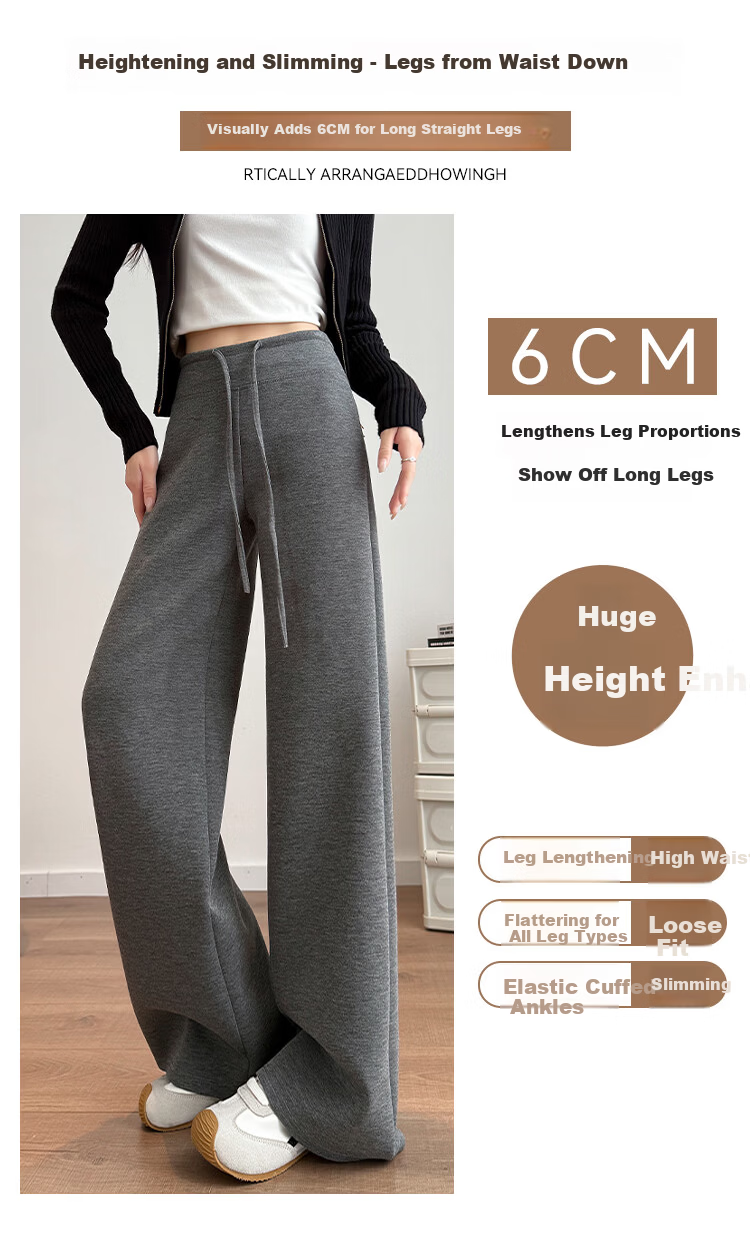 Modal Gray Women's Sweatpants 2026 Spring Summer New High Waist Slim Straight Narrow Casual Wide-Leg Joggers 4