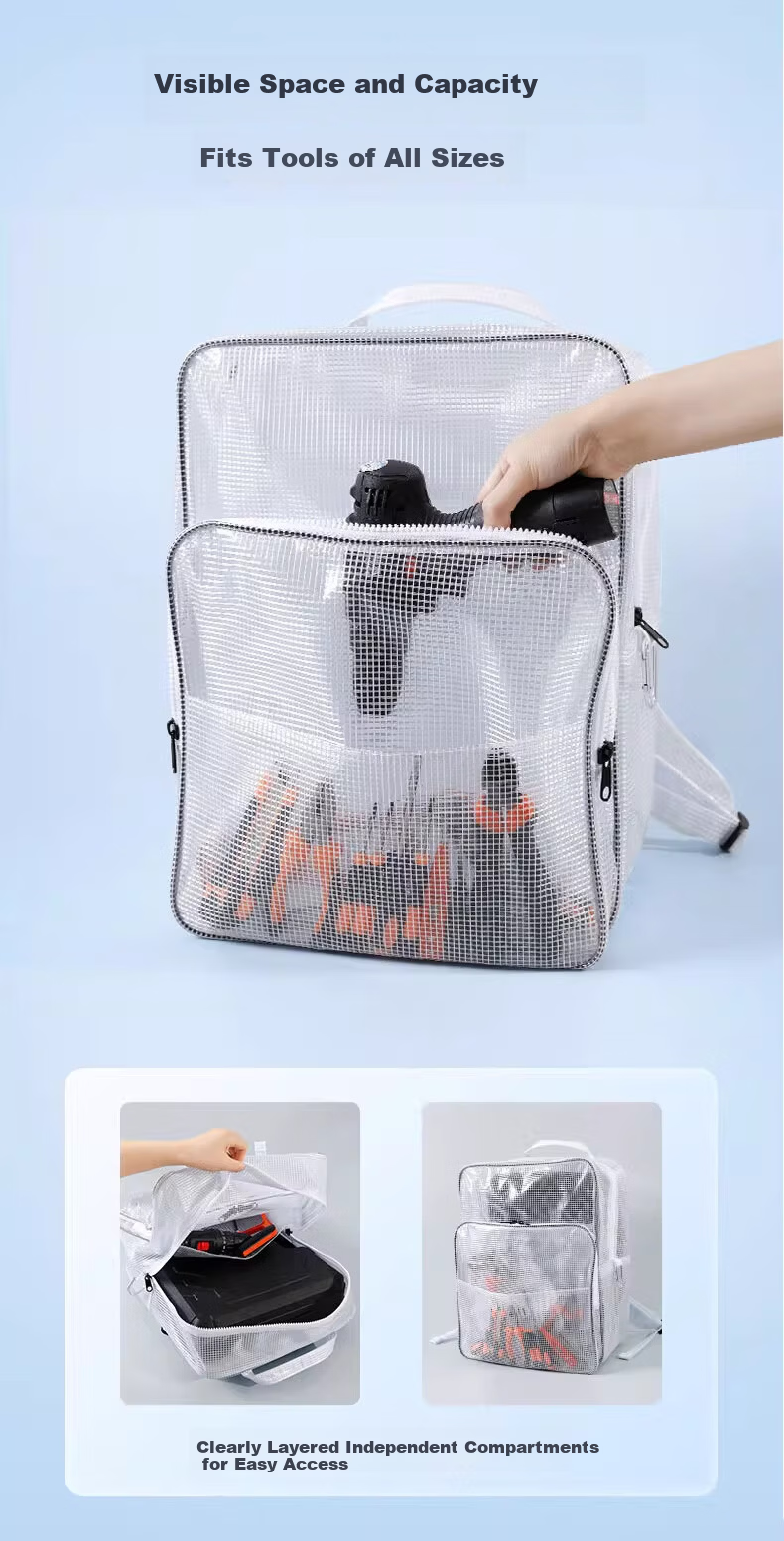 BAIGE Full PVC Dust-Free White 17-Inch Small White Mesh Dust-Free Room Workshop Storage Transparent Backpack Tool Bag 4