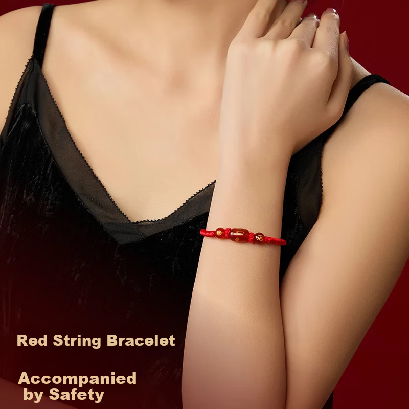 Hongliangyuan 2026 Year of the Horse Red Rope Bracelet Tai Sui Woven Bracelet Three Harmony Zodiac Beads Men's Agate Amulet