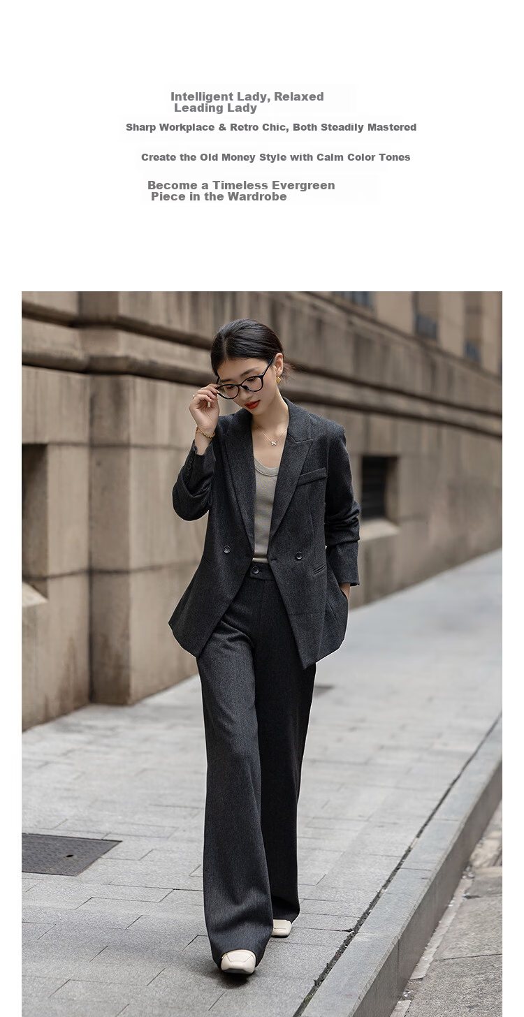 Demana Smart Elite Set Spring Autumn Notched Lapel Padded Shoulder Waist-Slimming Blazer and Slim Fit Trousers Women's Two-Piece Set 3