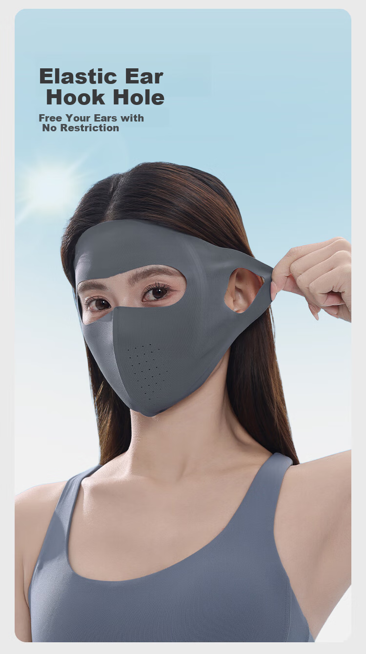 JD Jingzao Seamless Sunscreen Face Shield Unisex UV Protection Full Face Mask Medical Beauty Face Cover Cycling Sun Protection Face Bikini Light Mist Gray 8