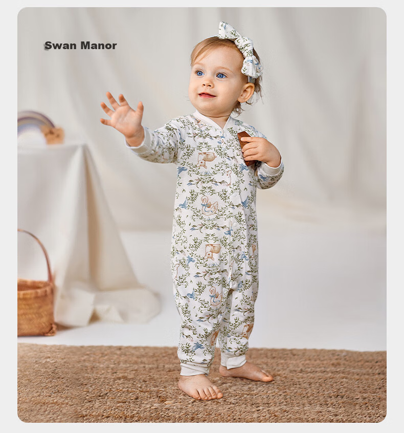 OUYUN Baby Romper Spring Autumn Four Seasons Newborn Jumpsuit Full Moon Crawling Suit Hamster + Flower Wall 73cm 31