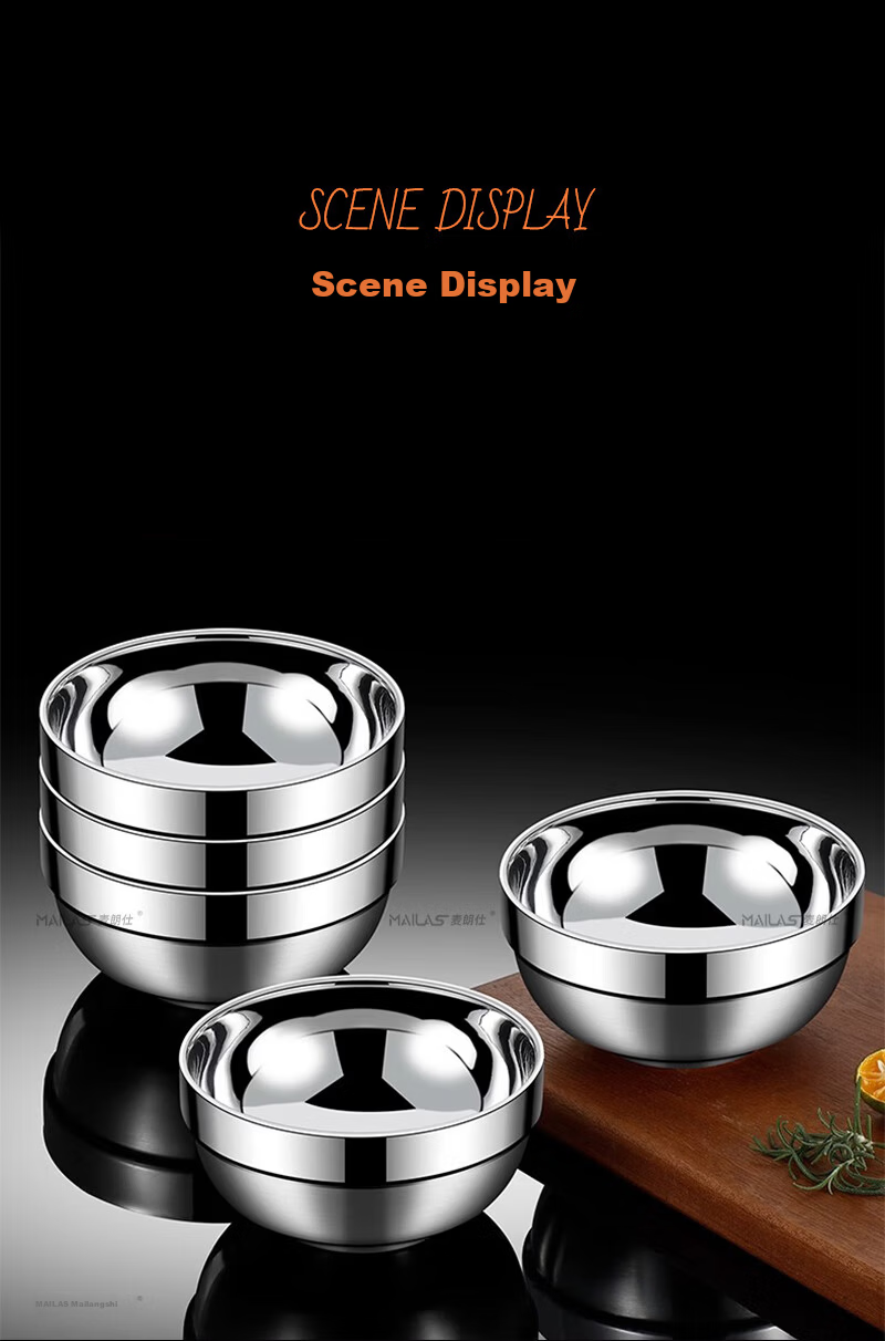 Mailangshi 11.5cm Double-Layer Thickened 304 Stainless Steel Soup Bowl, Anti-Scald Commercial Rice Bowl for Canteen 16