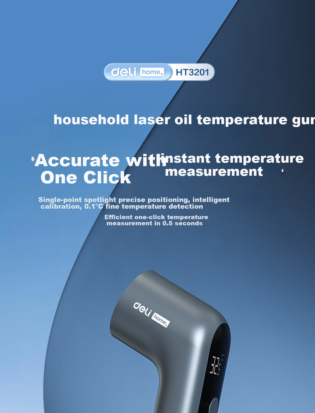 Deli Home Series Infrared Thermometer Temperature Gun Oil Temperature Gun Handheld Water and Oil Temperature Meter 2