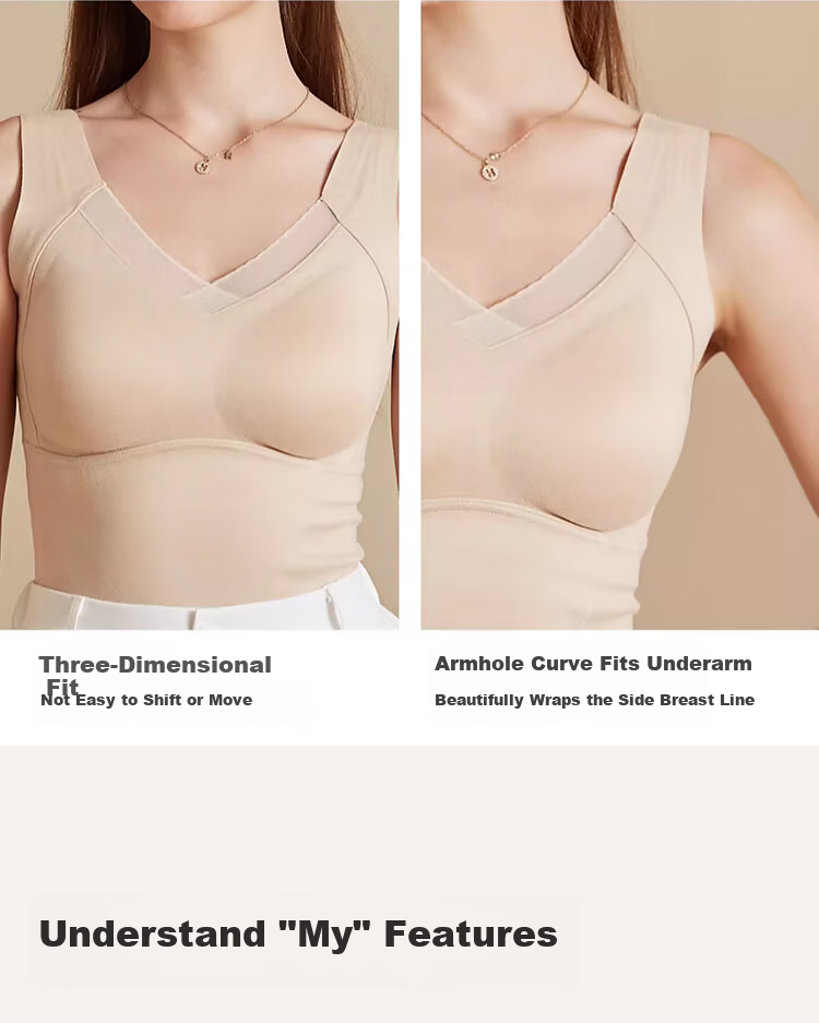 LangSha Thermal Vest Autumn Winter Antibacterial Mite-Resistant Women's Heating Vest with Built-in Chest Pad Fixed Cup Base Shirt Top 16