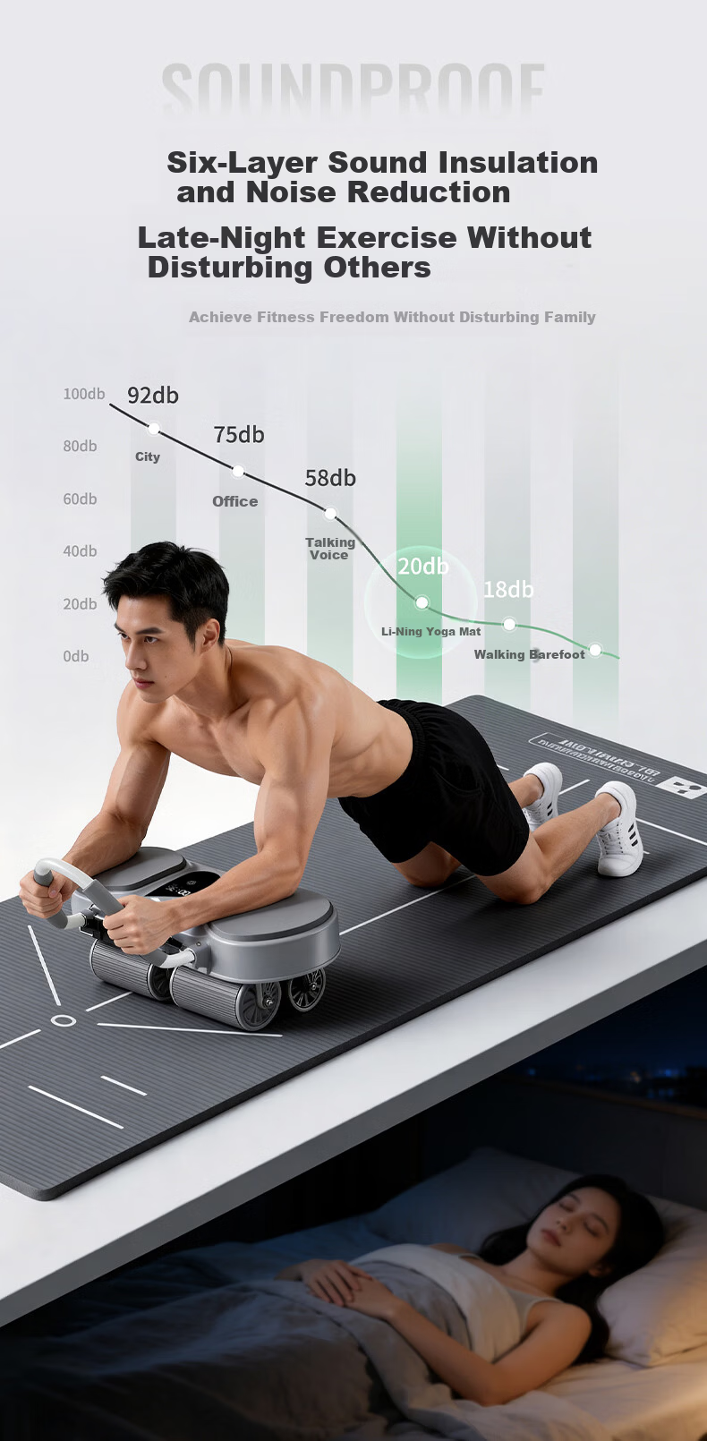 LI-NING Four-Wheel Smart Ab Roller with Automatic Counting and Rebound Professional Abdominal Muscle Trainer Home Fitness Equipment for Belly Fat Reduction 17
