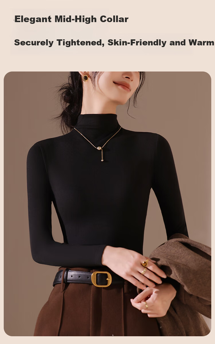 Urban Beauty Camellia Moisturizing Semi-Turtleneck Fleece-Lined Long Sleeve Base Layer Top for Women Autumn Winter High Elastic Soft Inner Wear 10