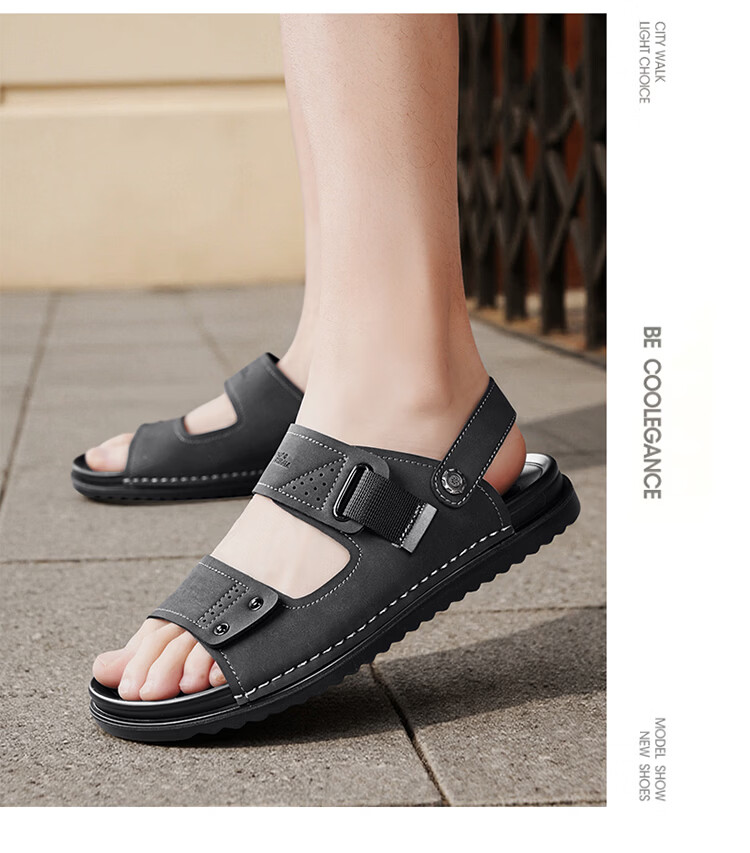 Bull Family Men's Leather Sandals Summer New Breathable Casual Comfortable Durable Beach Shoes Versatile Lightweight Two-Way Wear 14