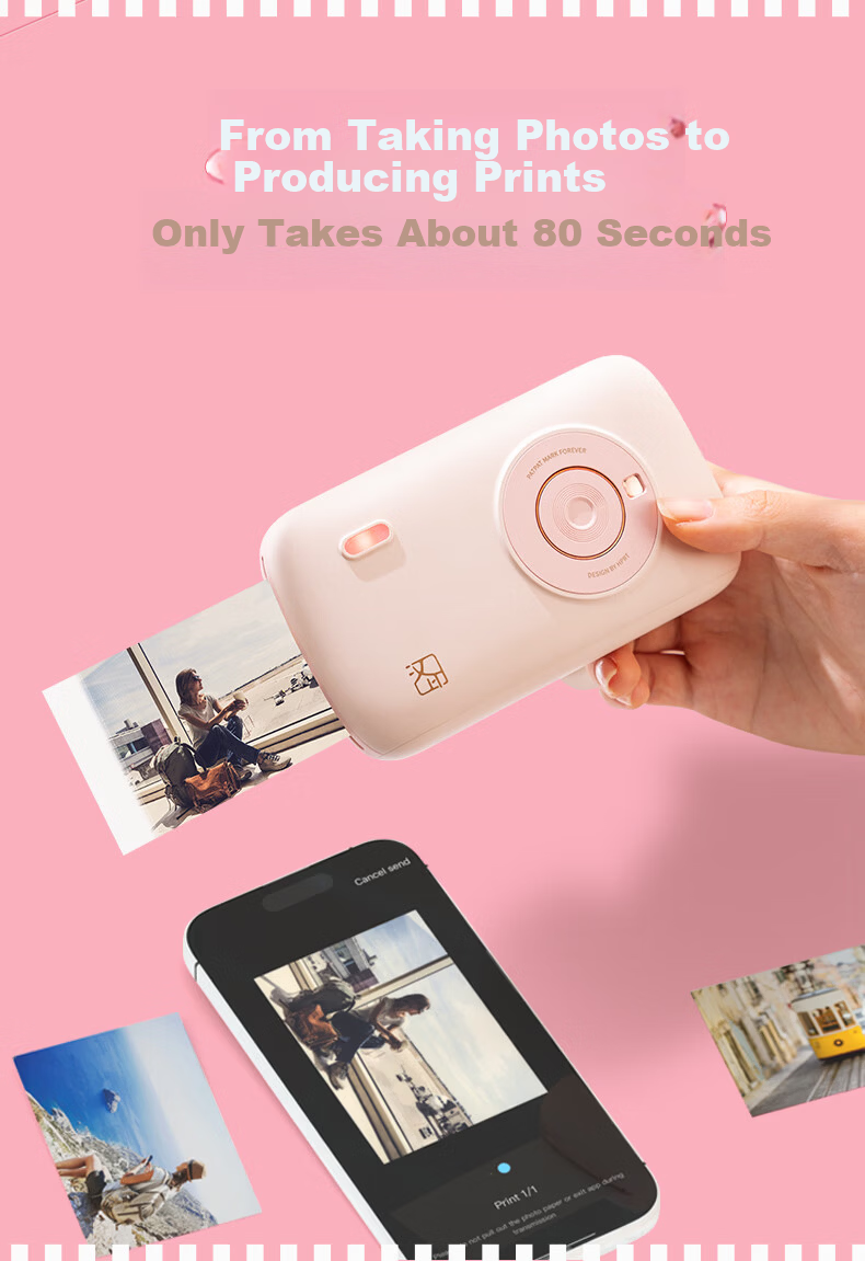HPRT Instant Mobile Wireless Home Portable 3-Inch Pocket Color Photo Printer Thermal Sublimation HD Mini AR Video Photo Printer CP2100 (Pink) 7
