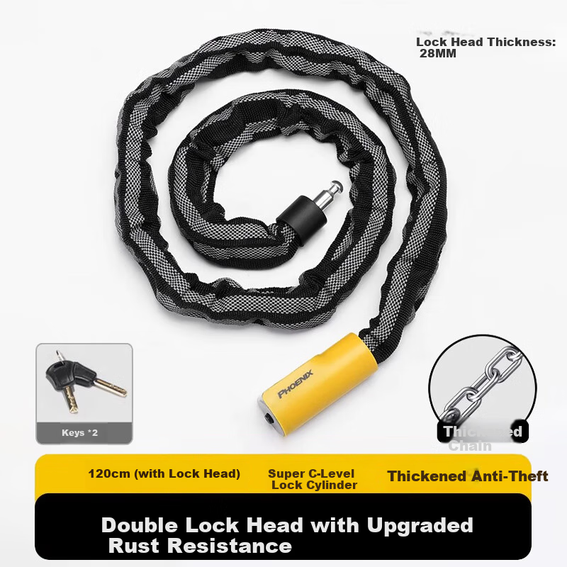 Phoenix Mountain Bicycle Lock Anti-theft Password Chain Lock for Electric Bike, Electric Scooter, Motorcycle, Glass Door Portable Chain Lock