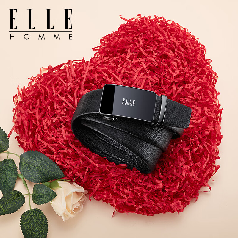 ELLE HOMME French Brand Men's Genuine Leather Belt Automatic Buckle Top Layer Cowhide Waist Belt Gift Box Birthday Gift for Boyfriend