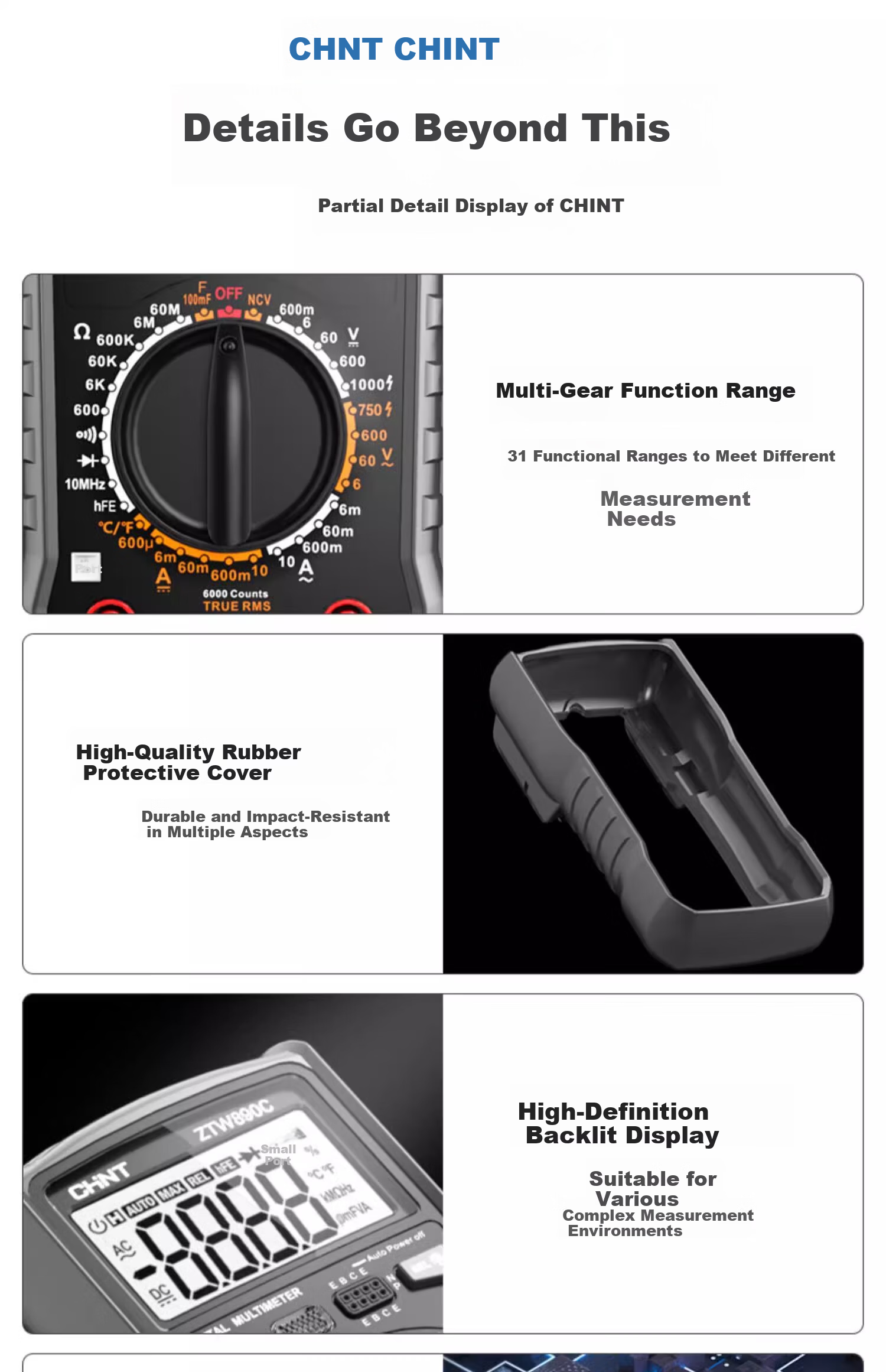 CHNT Digital Multimeter High Precision Smart Auto-Burn Protection Multifunctional Household Electrical Repair Universal Meter 19