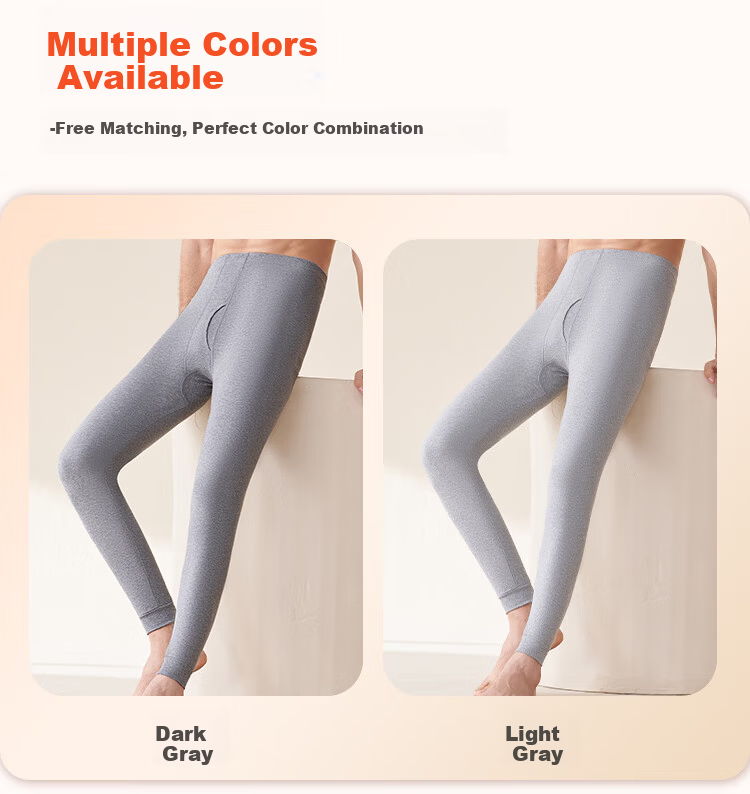 Yiershuang 100% Cotton 10A Antibacterial Men's Thermal Soft Cotton Long Johns Autumn Winter Base Layer 2-Pack 7