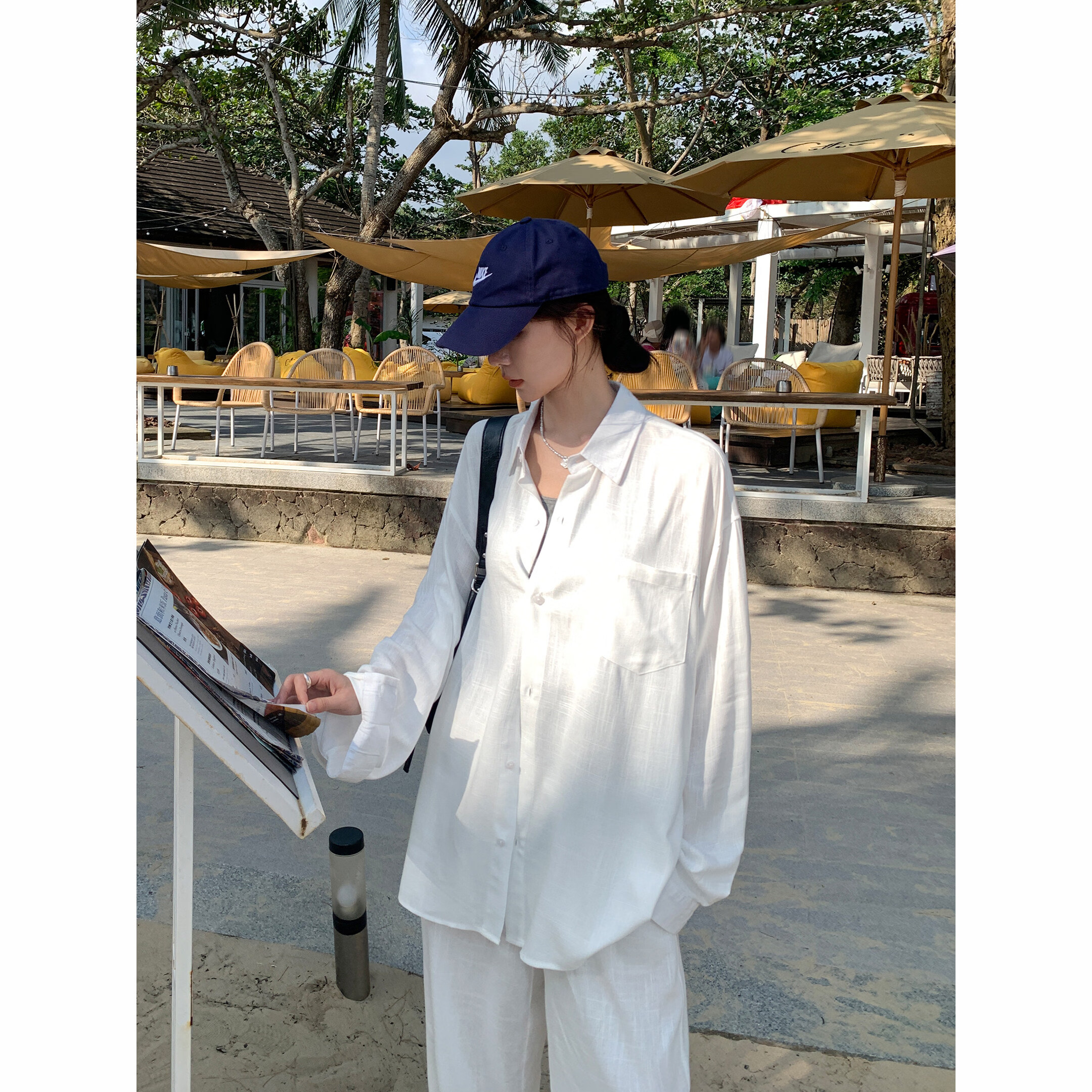 ICH MODE "Bangkok Holiday" Linen Shirt Women Lazy Style Physical Sun Protection Long Sleeve Shirt White S
