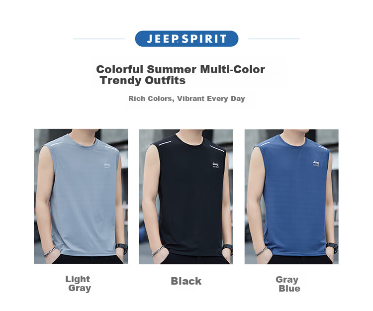 JEEP SPIRIT Men's Ice Silk Summer Sports Quick-Dry Sleeveless Loose Casual Base Tank Top Vest T-Shirt 3