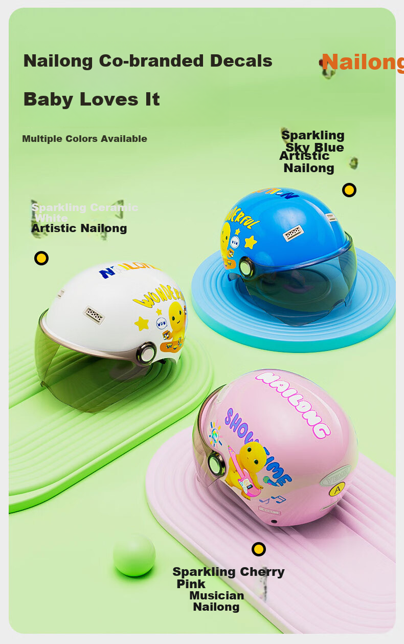 YEMA YEMA [Nailong Collaboration] 3C Certified 266S Children's Helmet Summer Sun Protection Half Helmet for Boys and Girls Ages 3-12 Four Seasons Electric Motorcycle Safety Helmet Blue + Coffee Short 14