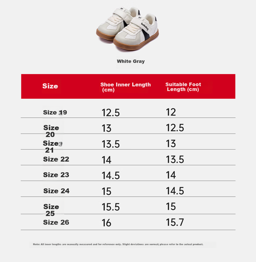 BOBDOG Toddler Baby First Walking Shoes Boys Girls Children's Trainer Shoes 2026 Spring New Soft Sole Non-Slip White Gray Size 19 4