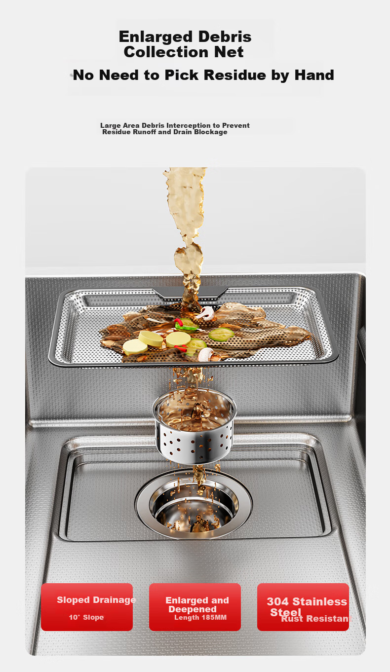 DONGPENG Kitchen Sink Integrated Basin 304 Stainless Steel Vegetable Washing Basin Large Single Bowl 2026 Latest Model 8045 Left Side 5
