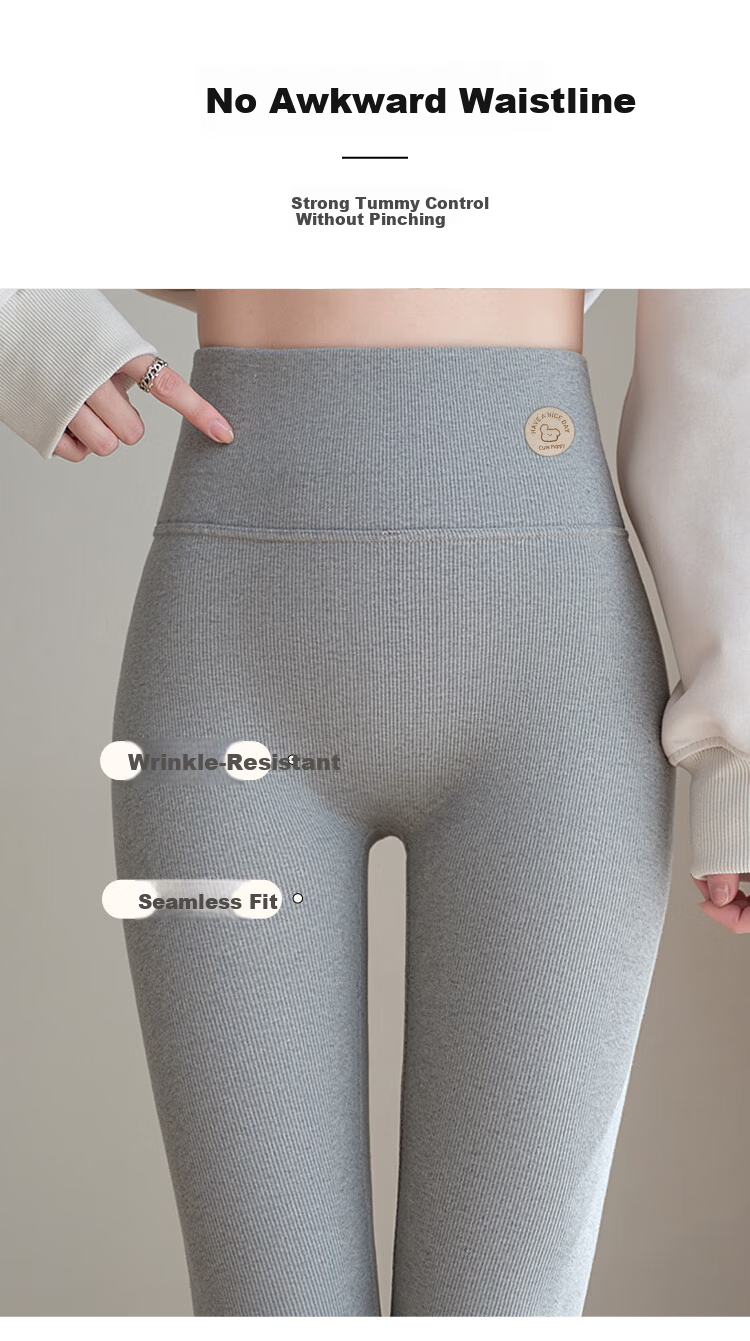 Ordifen Women's Autumn Winter Fleece-Lined Ribbed Thickened High-Waist Gray Thermal Leggings 5