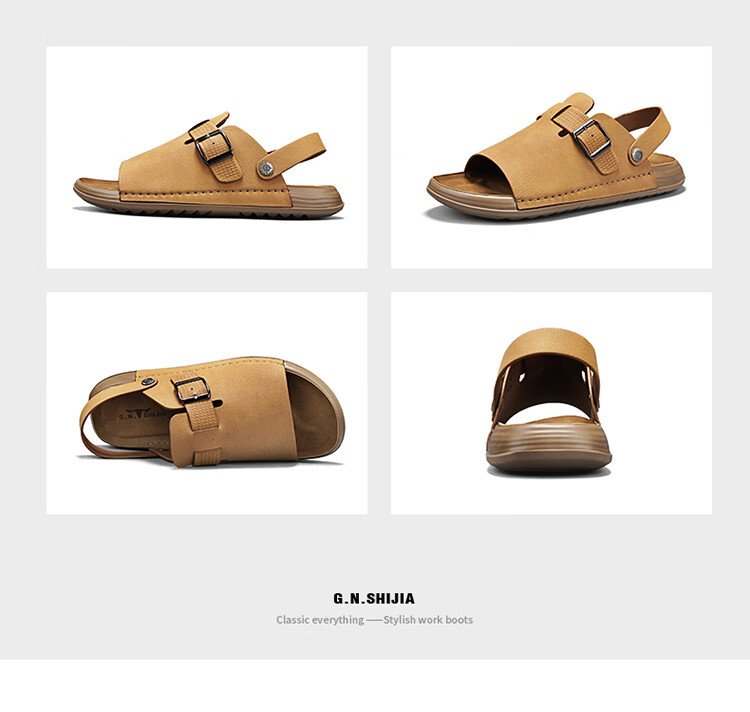 Bull Family Men's Summer New Leather Sandals Vintage Beach Shoes Outdoor Casual Soft Sole Dual-Purpose Trendy Slippers 27
