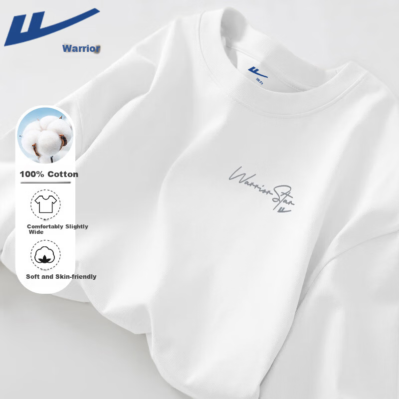 Warrior Men's 100% Cotton T-Shirt 2026 Summer New Heavyweight Simple Sportswear Casual Short Sleeve Loose Fit Tee A 3