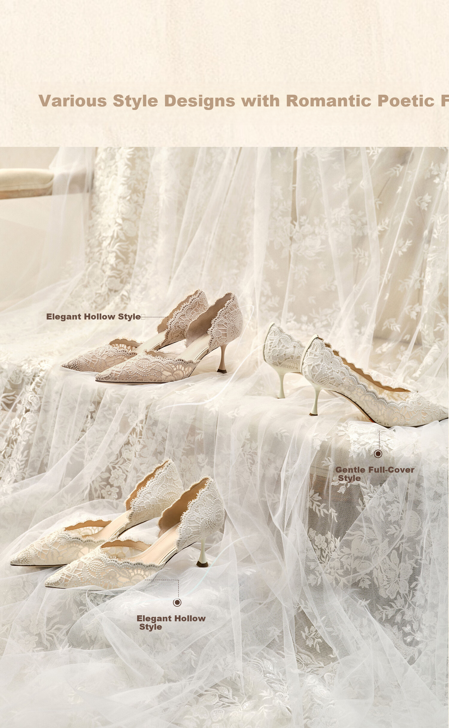Skechers Yang Mi 2026 Spring Lace Island High Heel Women's Sandals ED334AK6 Sea Salt Rose Apricot Hollow Style Size 34 8