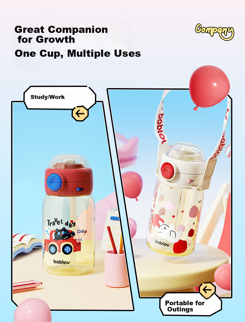BABLOV Children's PPSU Straw Cup Student School Use Summer Portable High-Value Cup Kindergarten 18