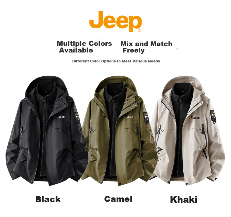 JEEP Men's 3-in-1 Jacket Autumn Winter Outdoor Waterproof Thickened Warm Mountaineering Coat Black 2XL 4
