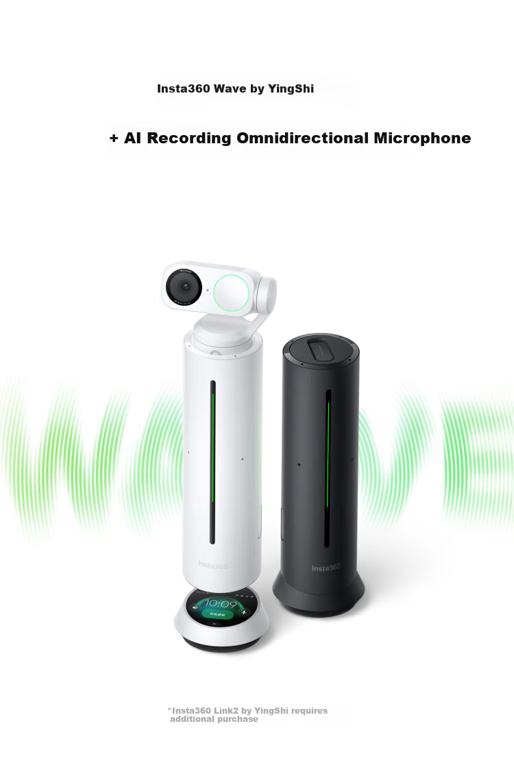 Insta360 Wave AI Omnidirectional Microphone Speaker 360° 5m Pickup Noise Reduction Wireless Bluetooth USB Plug-and-Play Tencent Certified Agile White (Recommended by Luo Yonghao) 1