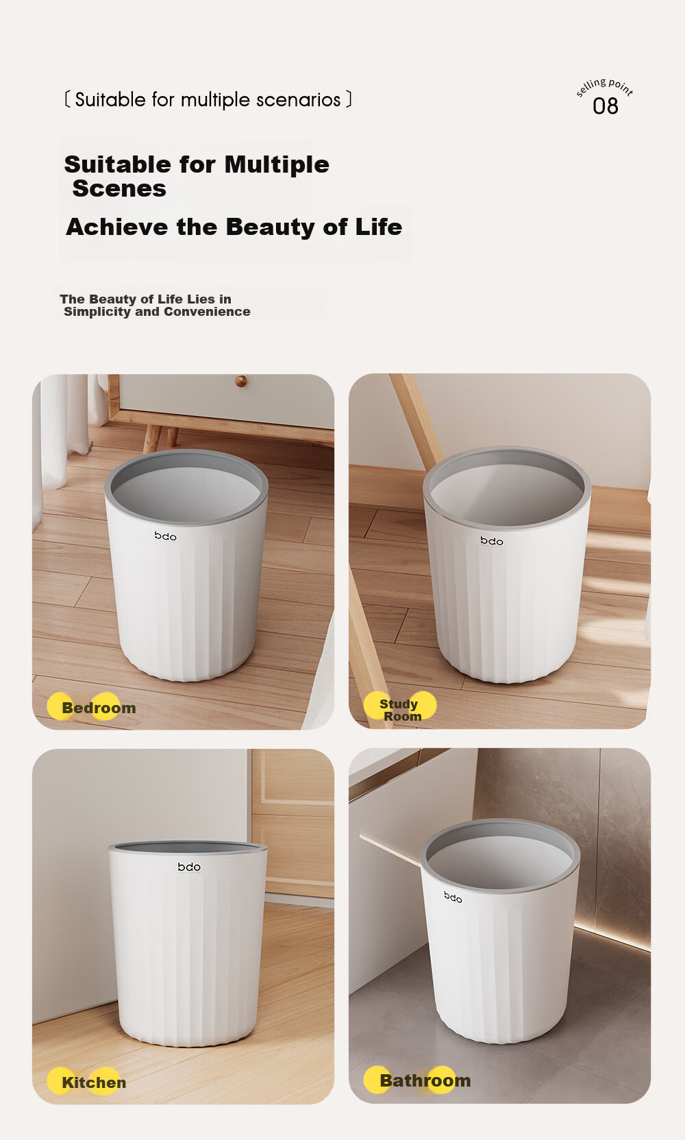 BDO Round Thickened Storage Bag Bucket Plastic Storage Basket Household Kitchen Bathroom Office Paper Bin 9