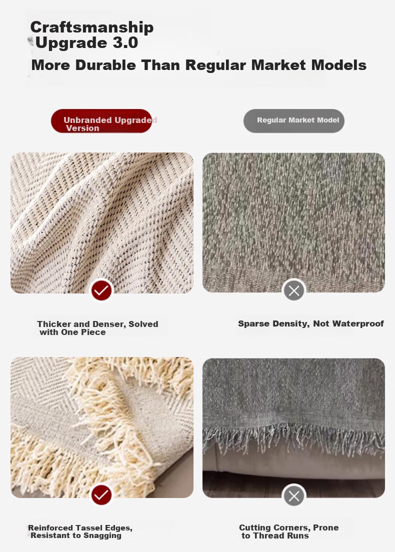 MUJI Sofa Cover Full Wrap Four Seasons Non-Slip Sofa Slipcover 180x260cm Herringbone Khaki 3