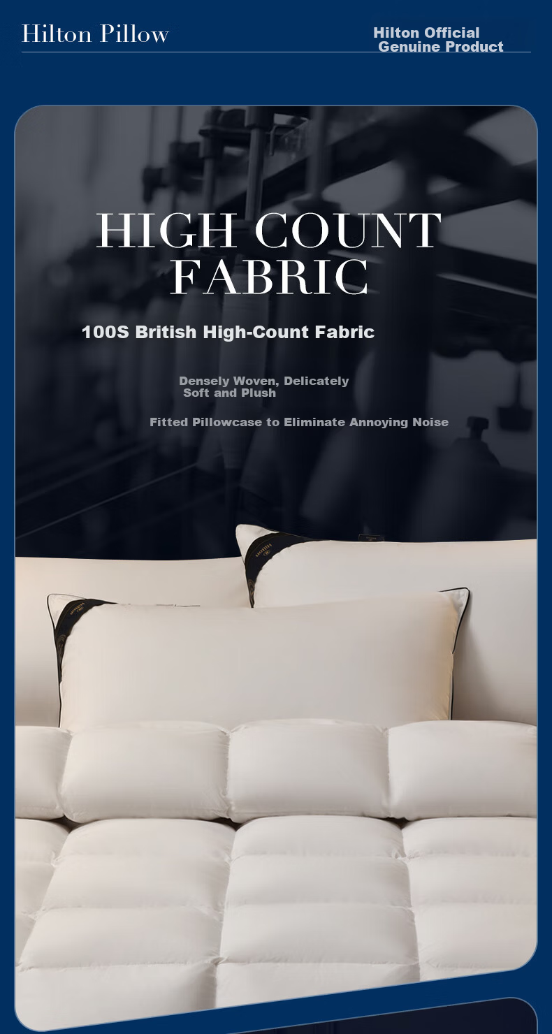 Hilton 95% White Goose Down Pillow Hotel Grade 100-Thread Count Class A Down Pillow Single 48x74cm High Loft 7