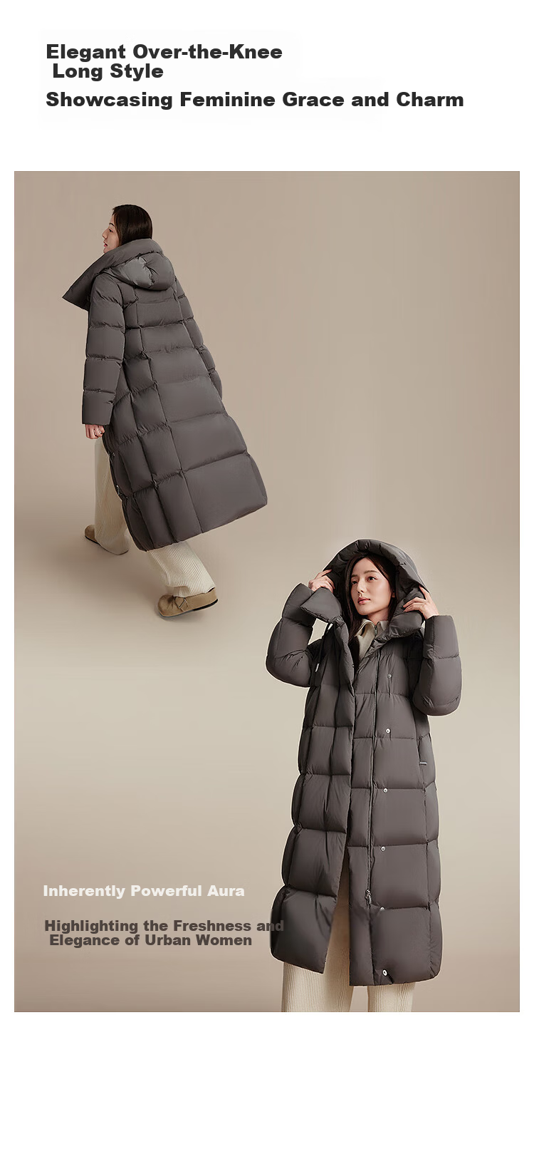BOSIDENG Off-Season Women's Down Jacket Simple Luxury Elegant Extra Long Waist-Cinching Slim Fit Versatile Comfortable Coat 3