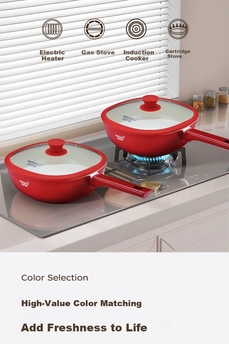 Maybale JD Exclusive Nie Yuan Titanium Ceramic Non-Stick Small Square Frying Pan Lightweight High-Value Goose Yellow 24cm 15
