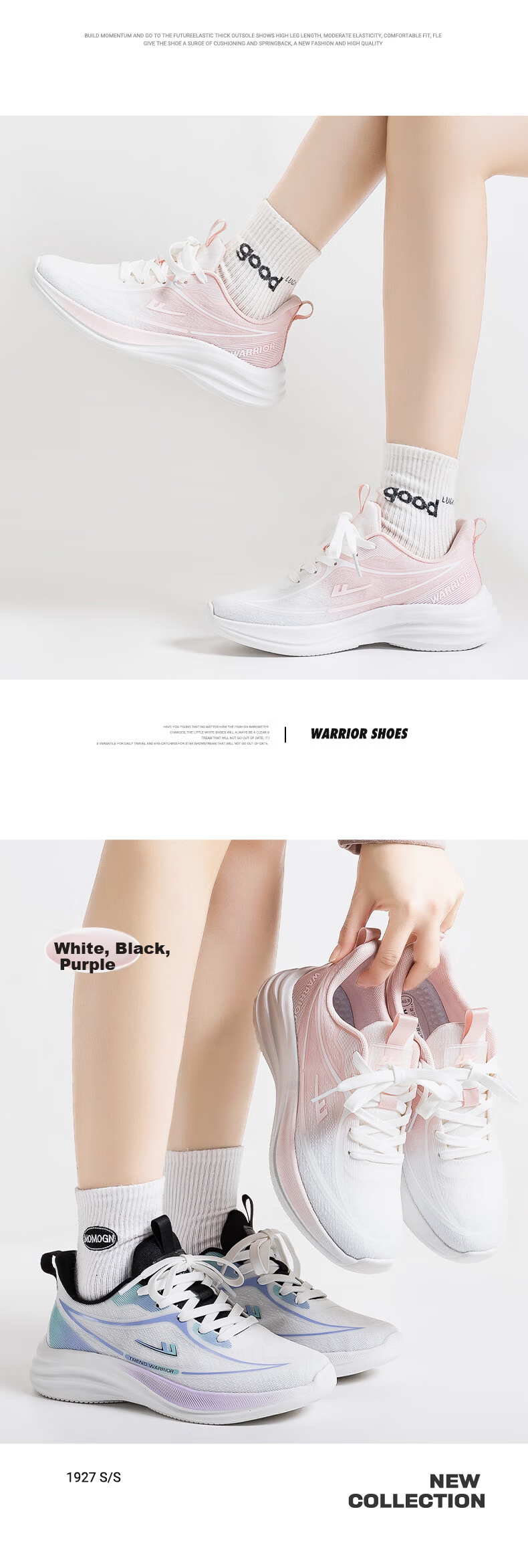 Warrior Official Women's Sports Shoes 2026 Summer New Trend Lightweight Breathable Casual Shoes White Black Purple Size 37 14