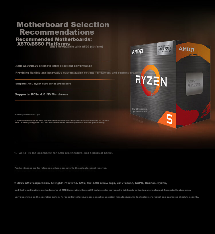 AMD Ryzen 5 5500X3D Processor 6-Core 12-Thread 99MB Cache Up to 4GHz Boxed Gaming CPU for Delta, Valorant, CS2 6