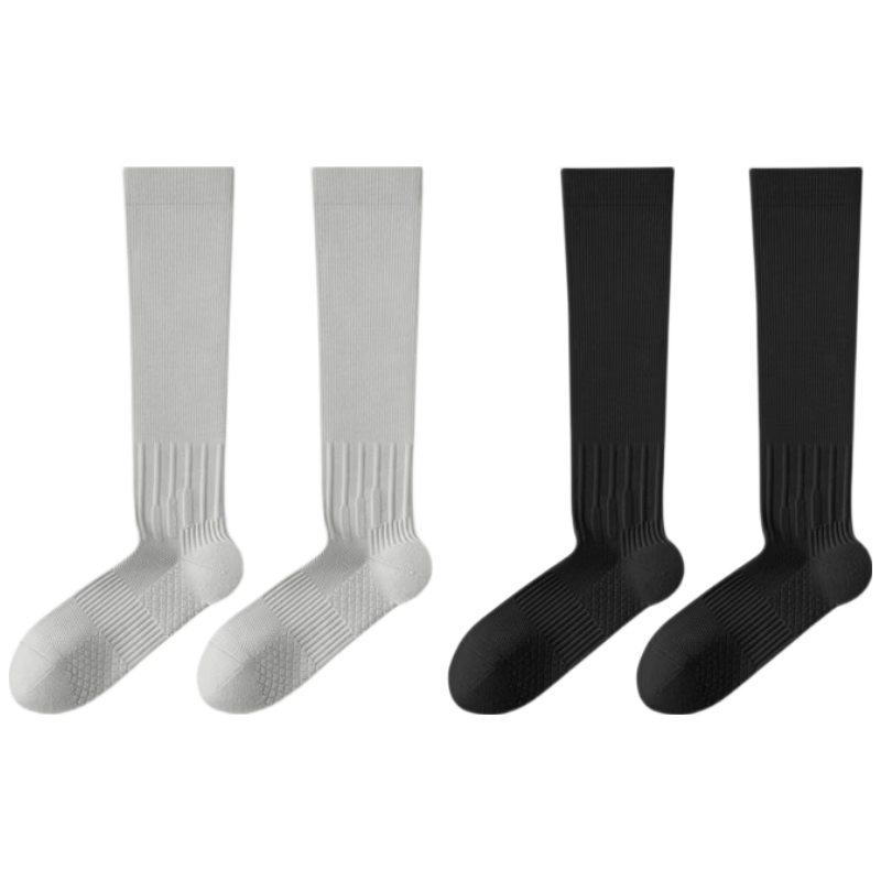 Dewick Sports Compression Calf Socks Anti-Slip Over-the-Knee Yoga Running Hiking Cycling Long Compression Socks Black+Gray 2 Pairs Set