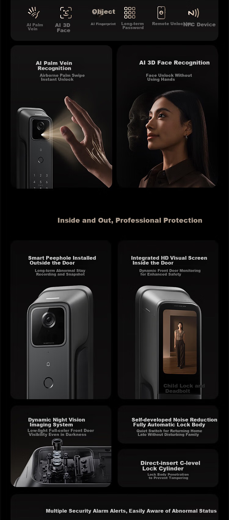 Xiaomi Smart Door Lock 4 Pro Palm Vein Face Recognition Cat Eye Large Screen Smart Electronic Password Anti-theft Lock 4