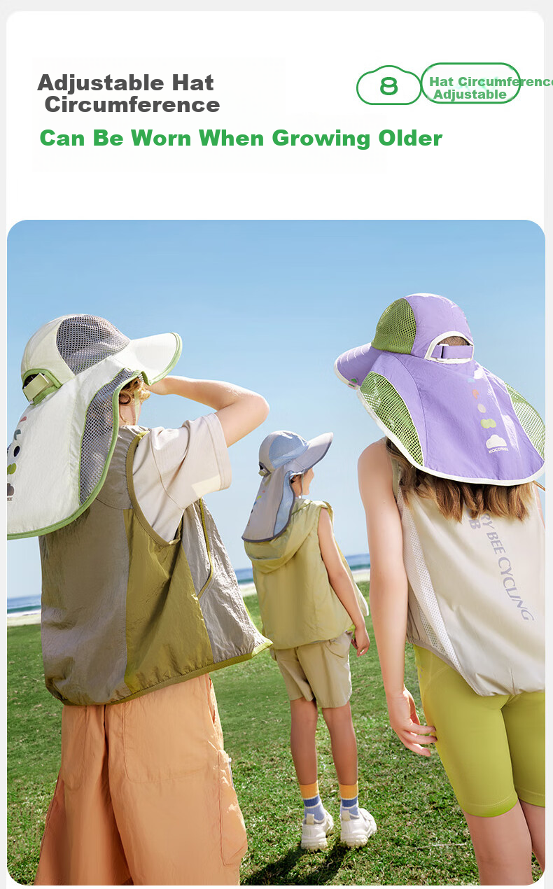 Kocotreekk Kids Sun Protection Hat Large Brim Boys Girls UV Protection Sunshade Hat with Neck Flap 24