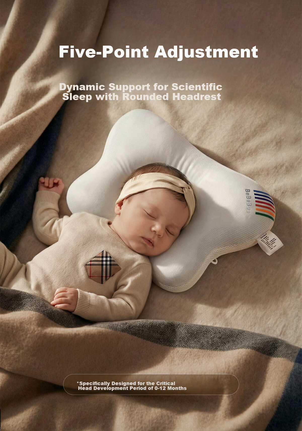 Bebebus Butterfly Baby Shaping Pillow for Round Head Sleep 0-6-12 Months Newborn Head Correction Neck Support Baby Pillow White 3
