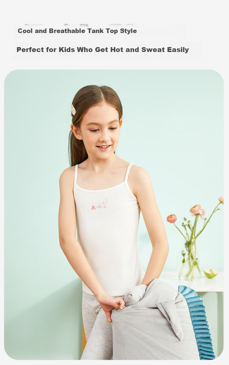 Jiusuiban Kids Girls' Spring Summer Plant Fiber Cartoon Thin Strap Tank Top Underwear Shirt Big Kids School Uniform Base Layer 6