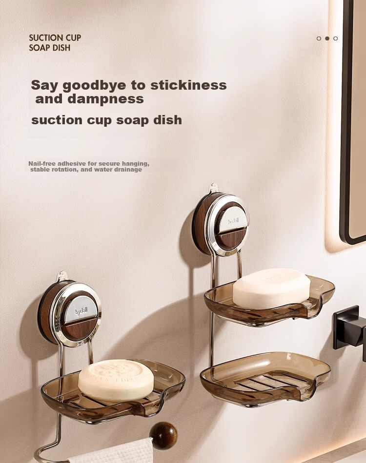 Bydoll Suction Cup Soap Box Wall-Mounted No-Drill Soap Holder Household Bathroom Drainage Soap Rack 2025 Double Model 1